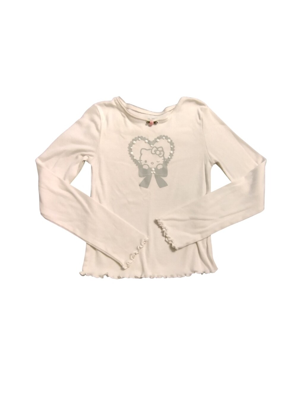 GUC 2/$10 Girls' Long-Sleeve White  Hello Kitty Heart Graphic Top 7/8